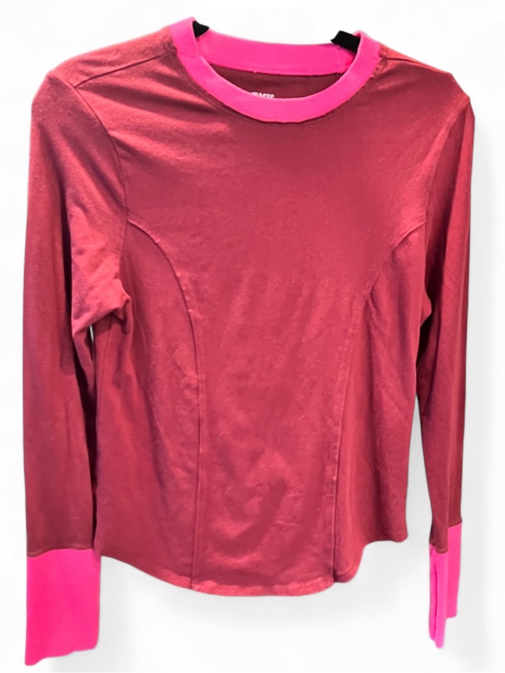 Maeve Long Sleeve Two-Tone Pink Crewneck Top